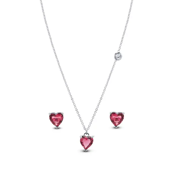 Conjunto Prata Leve Coração Pink