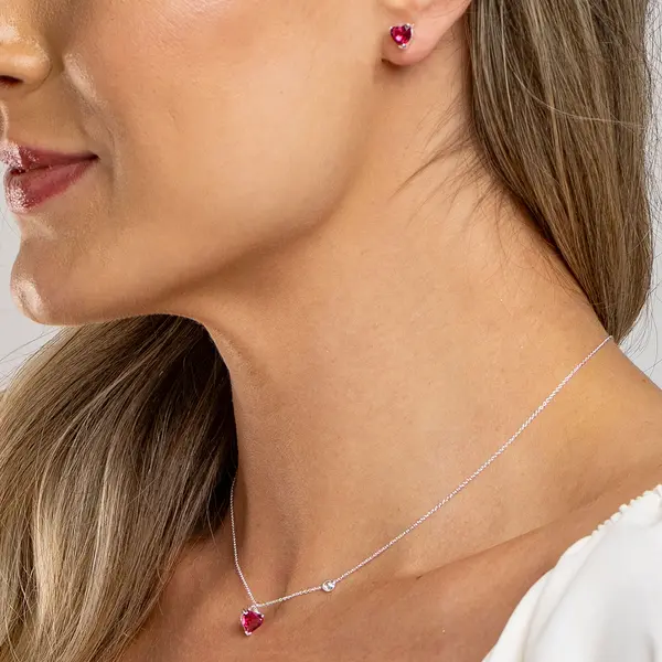 Conjunto Prata Leve Coração Pink