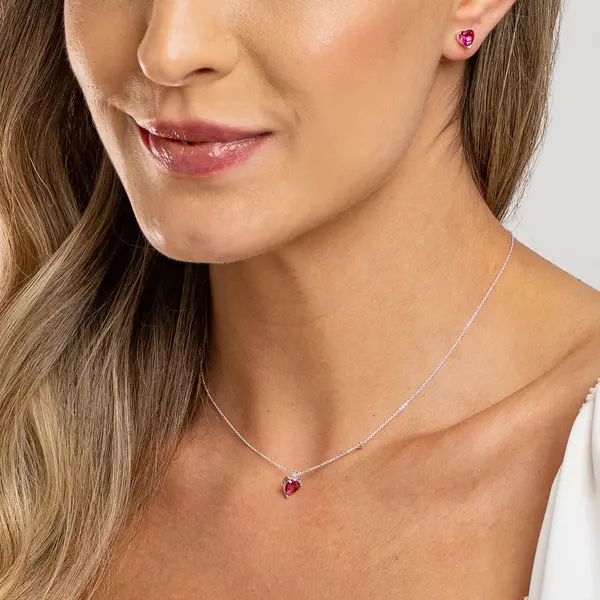 Conjunto Prata Leve Coração Pink