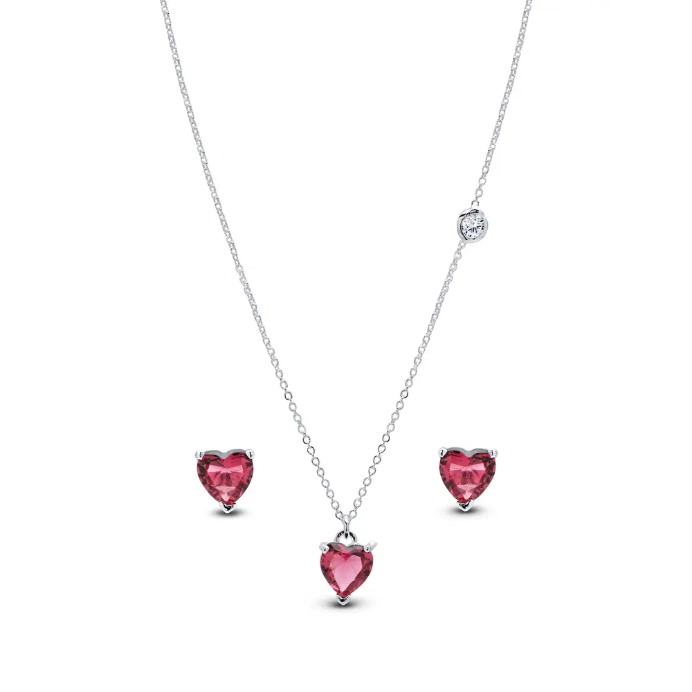 Conjunto Prata Leve Coração Pink