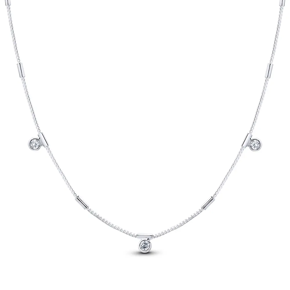 Gargantilha Prata Leve Canutilhos e Zircônias