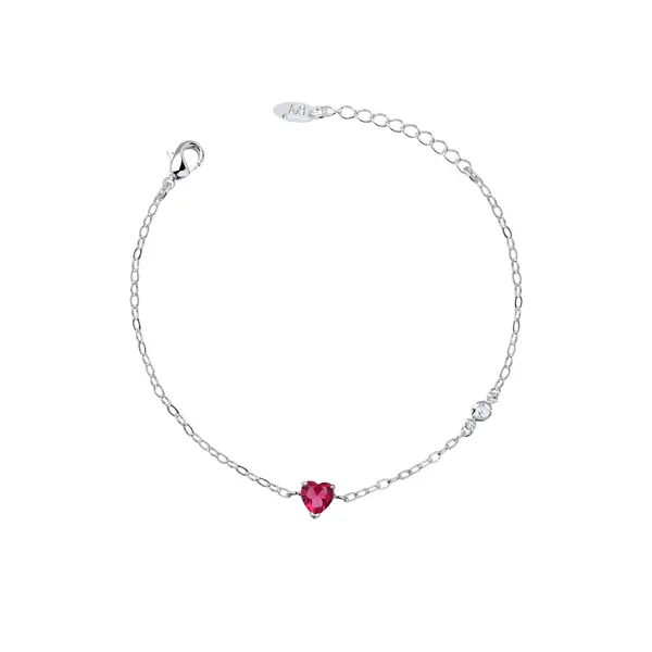 Pulseira Prata Leve Coração Coração Pink