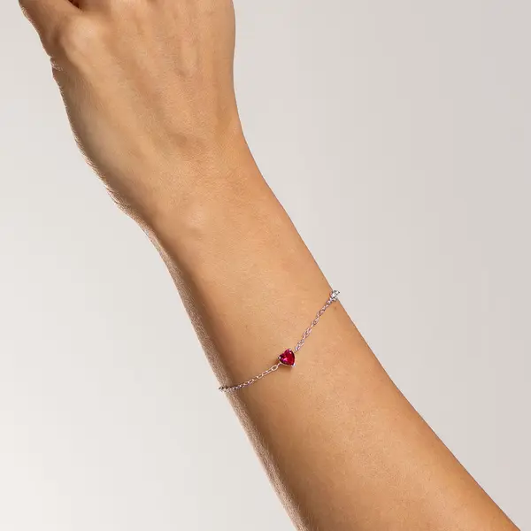 Pulseira Prata Leve Coração Coração Pink