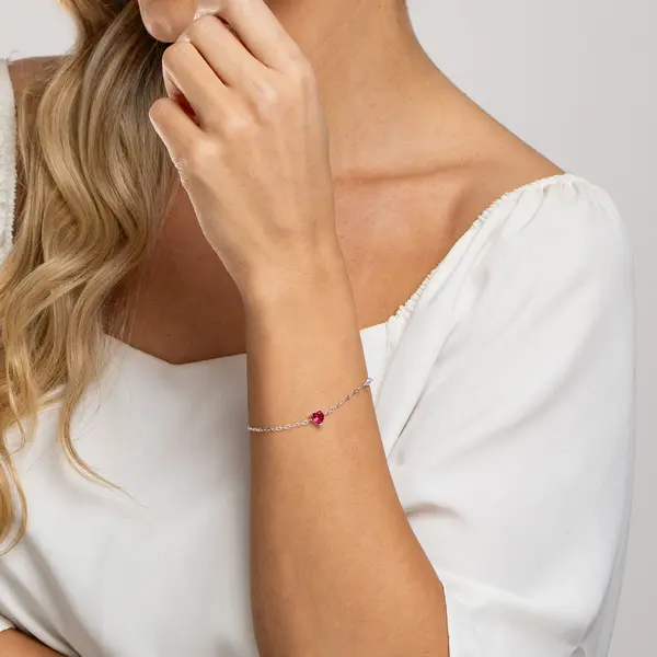 Pulseira Prata Leve Coração Coração Pink