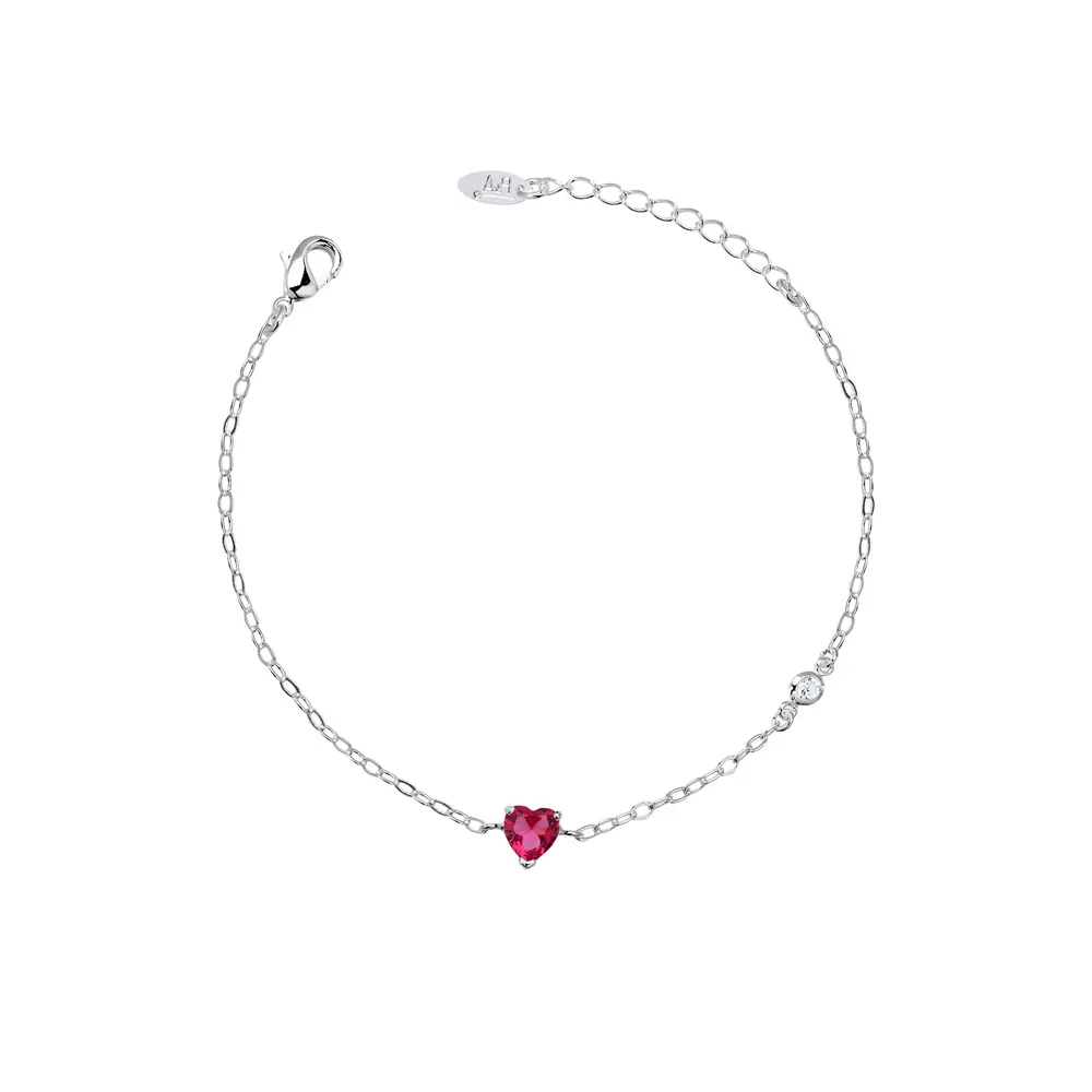 Pulseira Prata Leve Coração Coração Pink