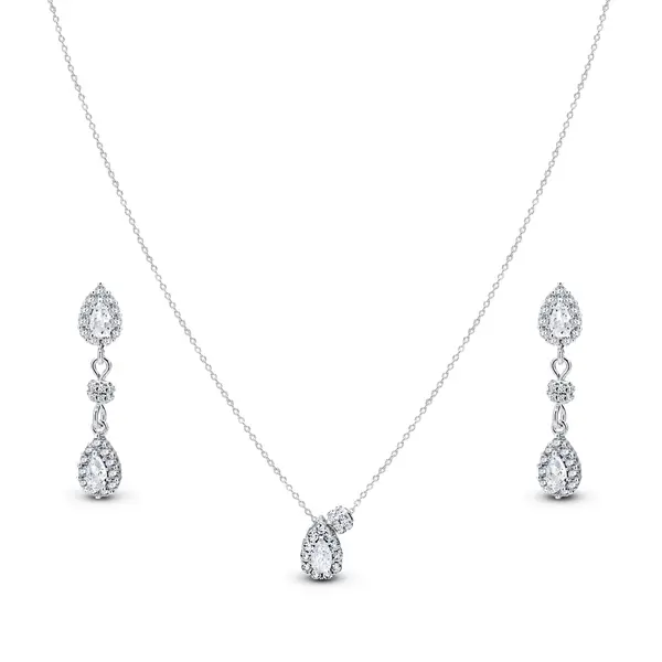 Conjunto Prata Leve Clássico Gota em Zircônias