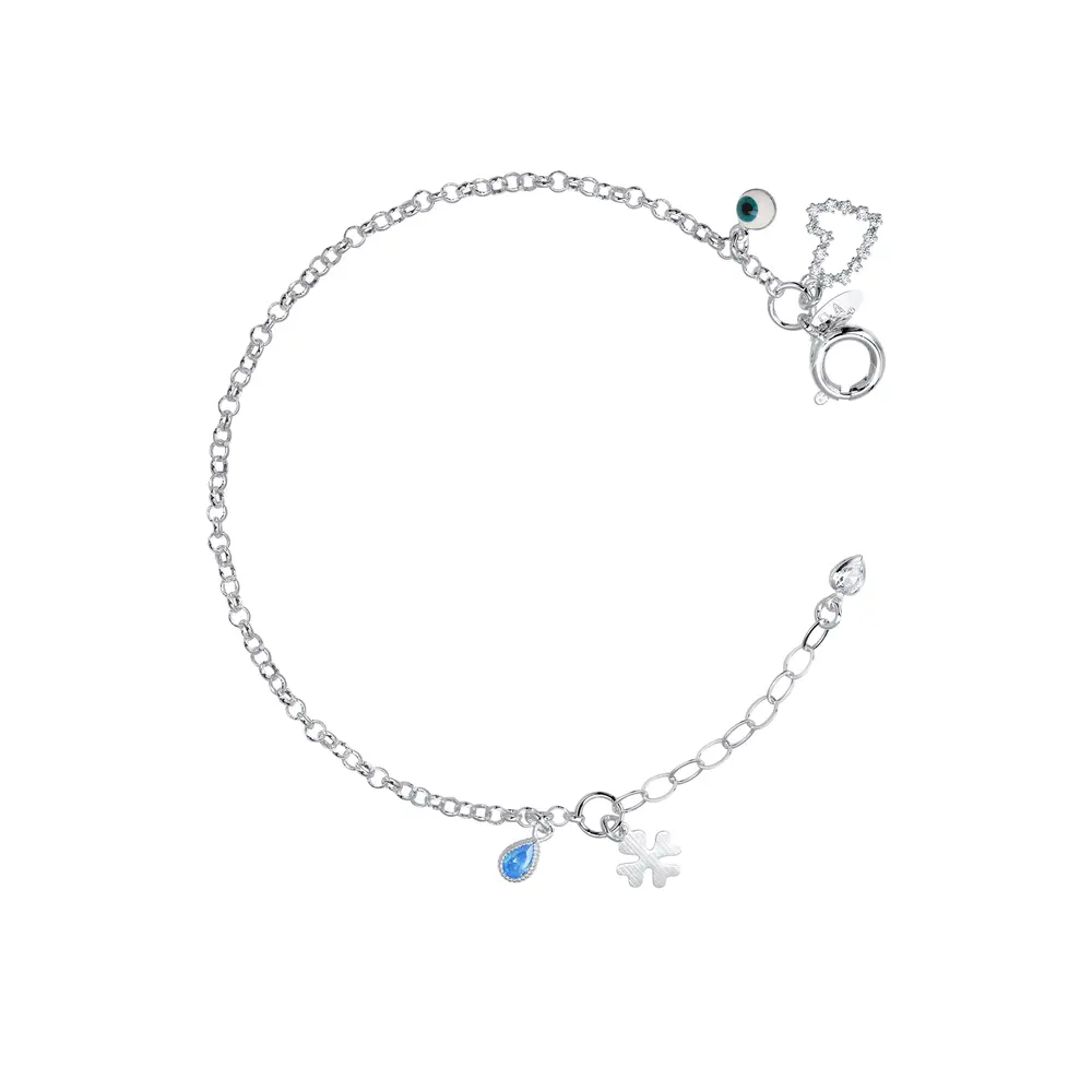 Pulseira Prata Leve Olho Grego Coração Trevo e Zircônia