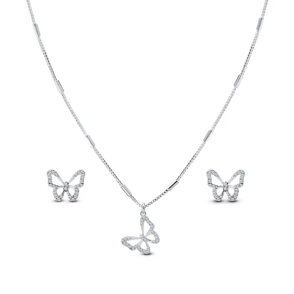 Conjunto Prata Leve Borboleta com Zircônias