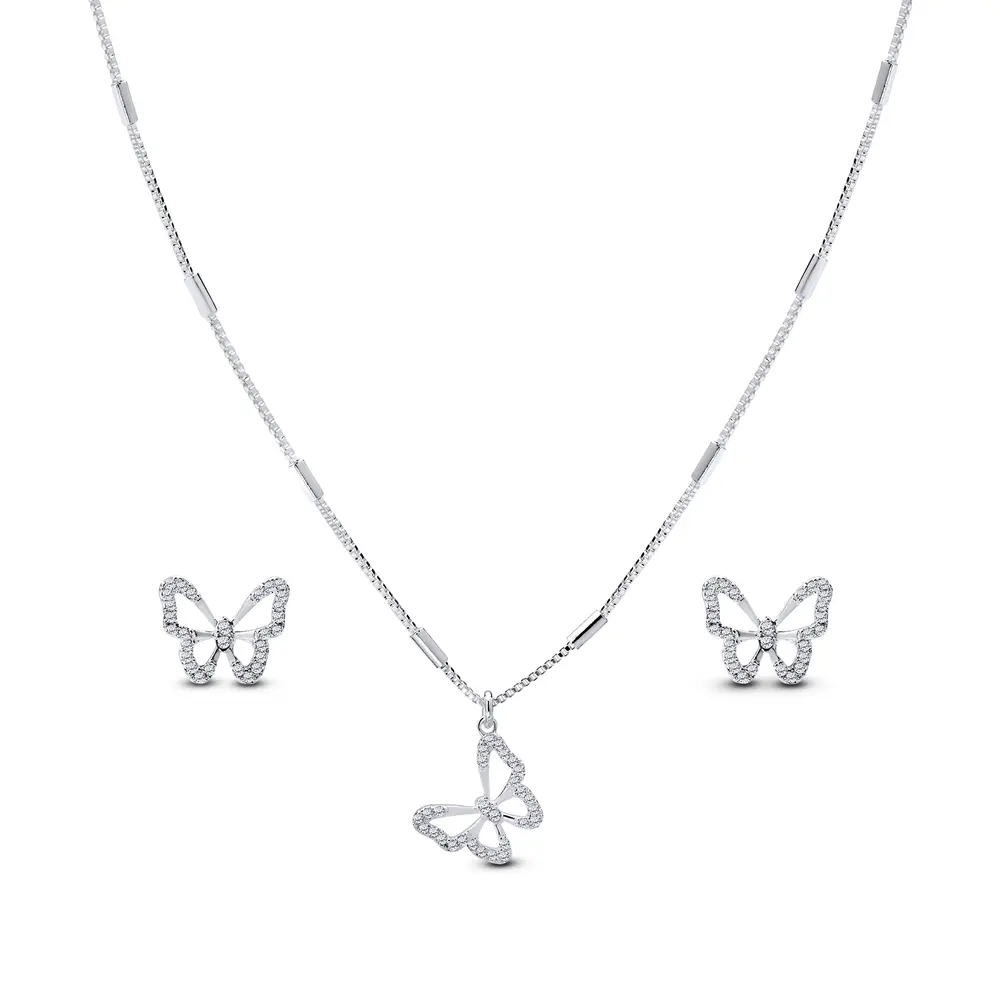Conjunto Prata Leve Borboleta com Zircônias