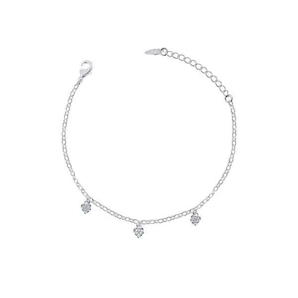 Pulseira Prata Leve Mini Corações em Zircônia