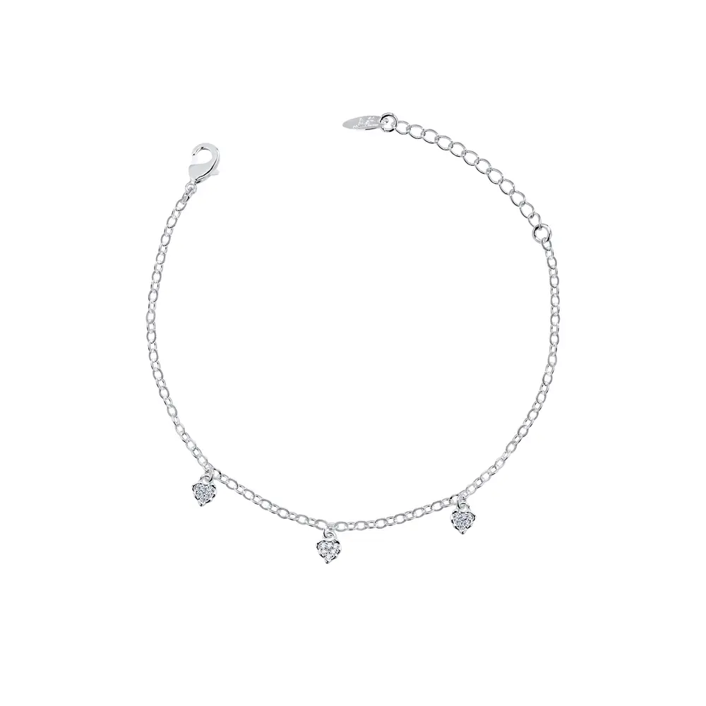 Pulseira Prata Leve Mini Corações em Zircônia