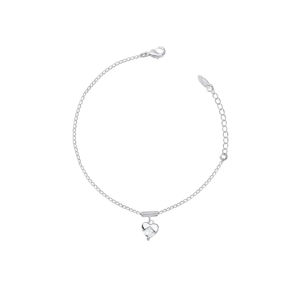 Pulseira Prata Leve Coração em Zircônia