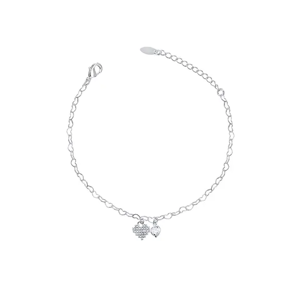 Pulseira Prata Leve Coração Pixel com Zircônias