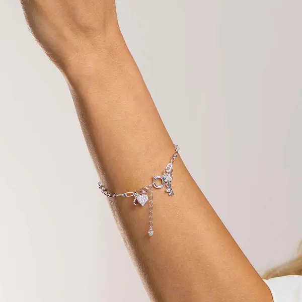 Pulseira Prata Leve Coração Pixel com Zircônias