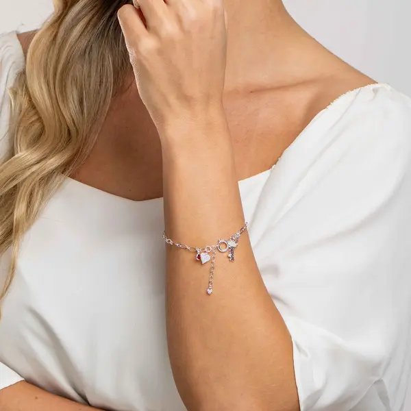 Pulseira Prata Leve Coração Pixel com Zircônias