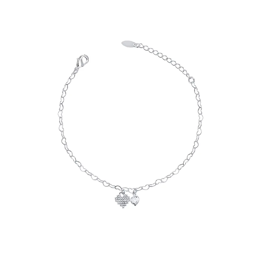 Pulseira Prata Leve Coração Pixel com Zircônias