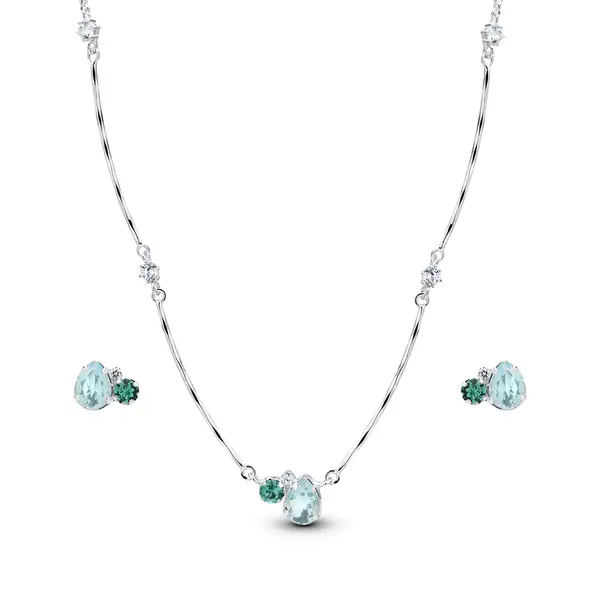 Conjunto Prata Leve Gota e Circulo de Zircônias Azul