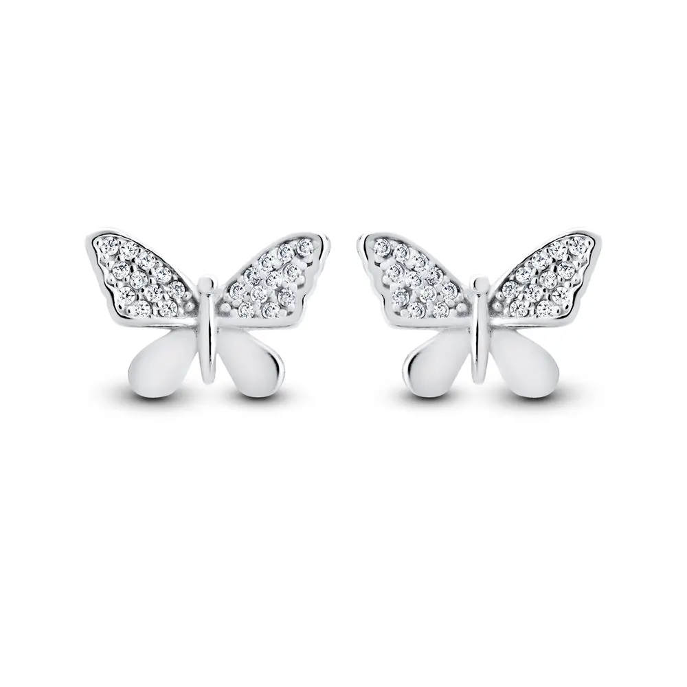 Brinco Prata Borboleta Zircônias
