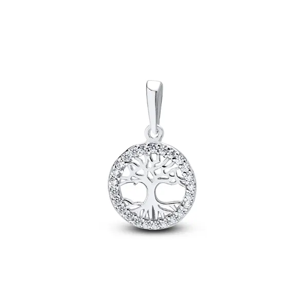 Pingente  Prata Árvore Da Vida Com Zircônias Pequena