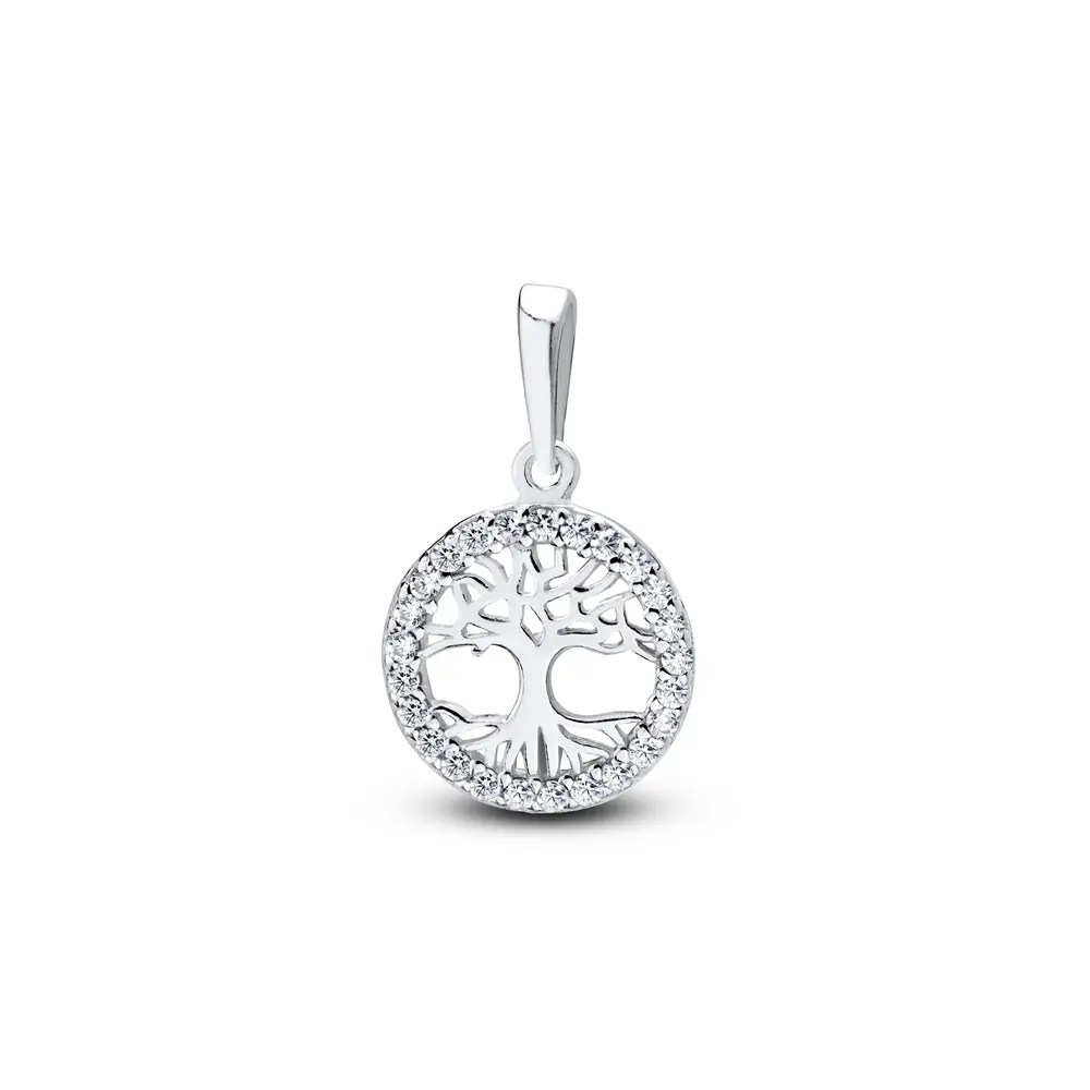 Pingente  Prata Árvore Da Vida Com Zircônias Pequena