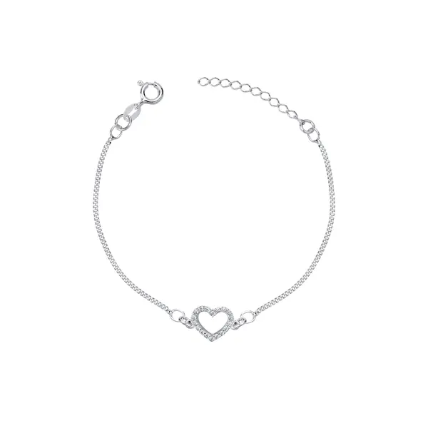 Pulseira Prata Infantil Coração Vazado Com Zircônia