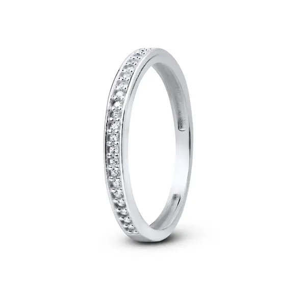 Anel Prata Meia Aliança Cravejada em Zircônias