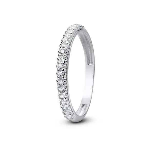 Anel Prata Meia Aliança com Zircônias