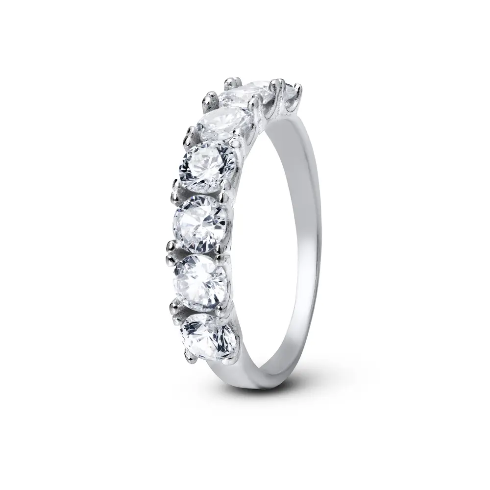 Anel Prata Meia Aliança Diva