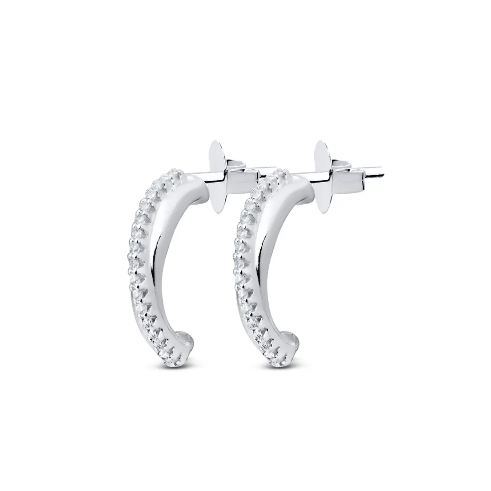 Brinco Prata Meia Argola com Filete de Zircônias