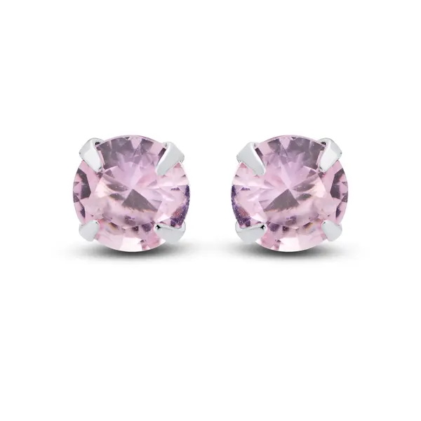 Brinco Prata Baby Infantil Zircônia Rosa Claro