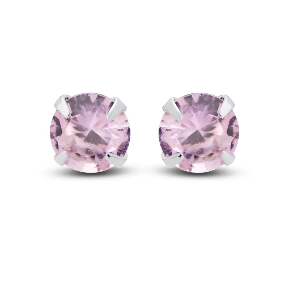 Brinco Prata Baby Infantil Zircônia Rosa Claro