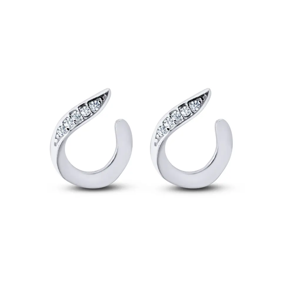 Brinco Prata Meia Círculo com Zircônias