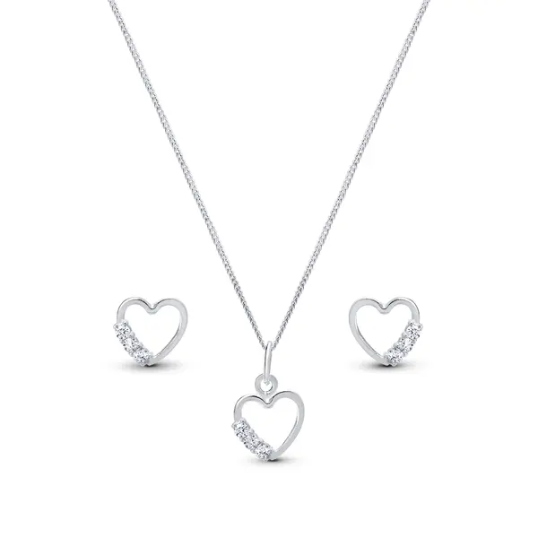 Conjunto Prata Coração com Zircônia