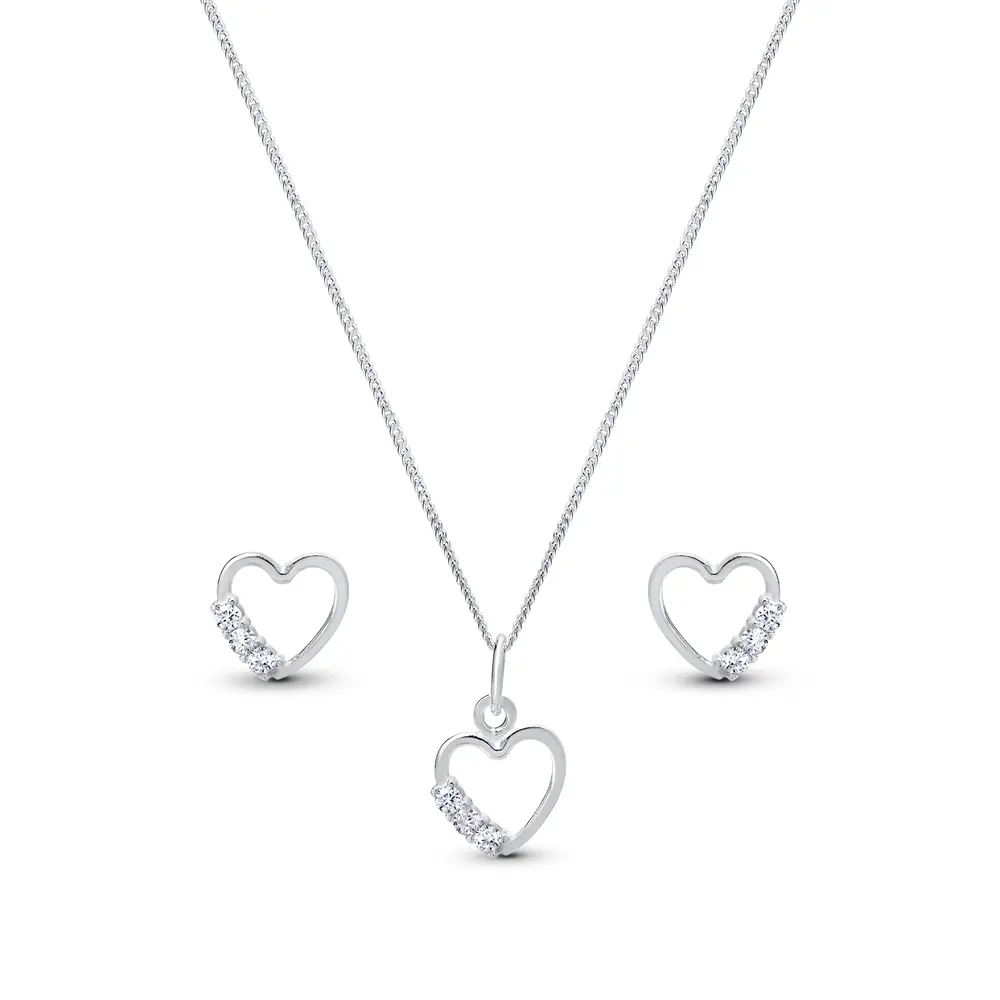 Conjunto Prata Coração com Zircônia