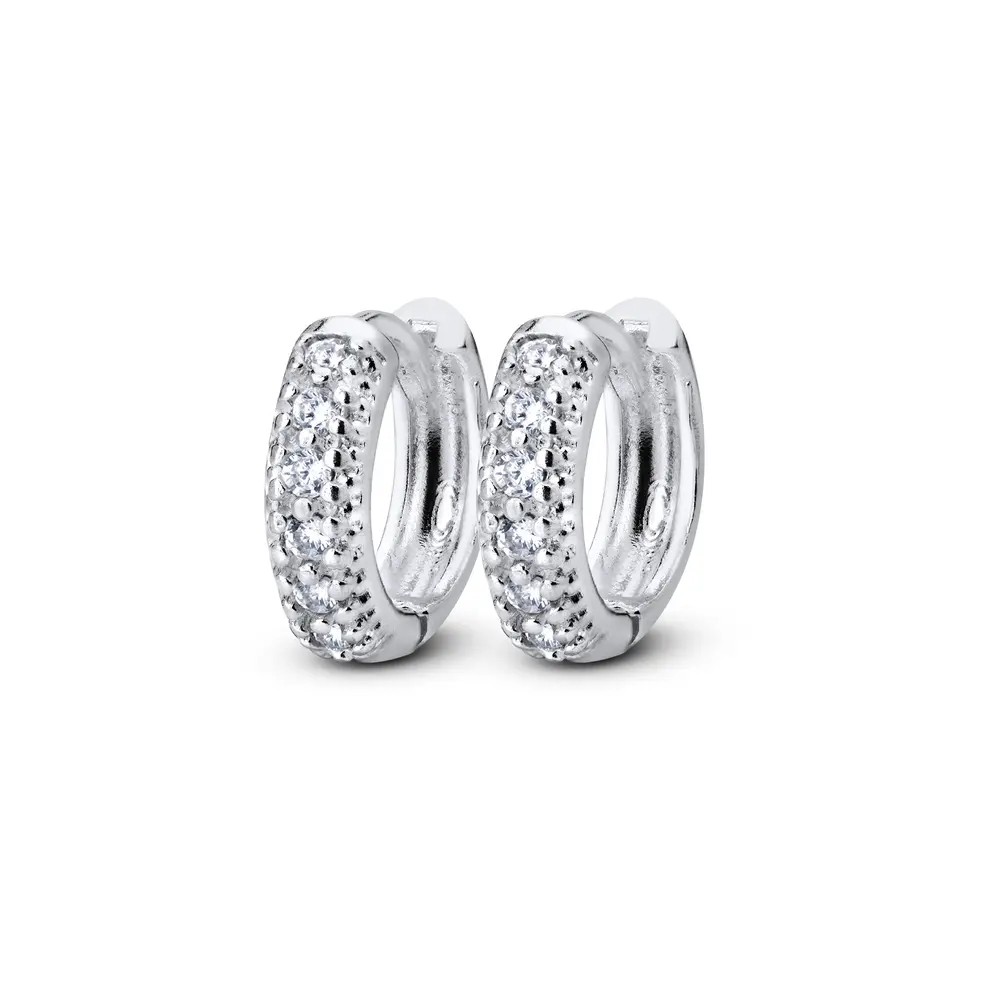 Brinco Prata Argola Click Detalhes em Zircônia P