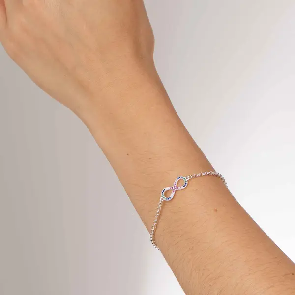 Pulseira Prata Leve Infinito Colorido