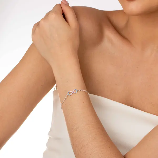 Pulseira Prata Leve Infinito Colorido