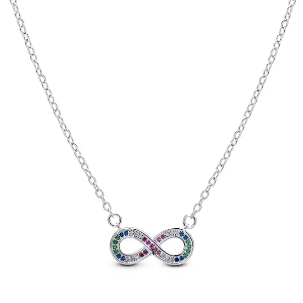 Gargantilha Prata Leve Infinito Colorido com Zircônias
