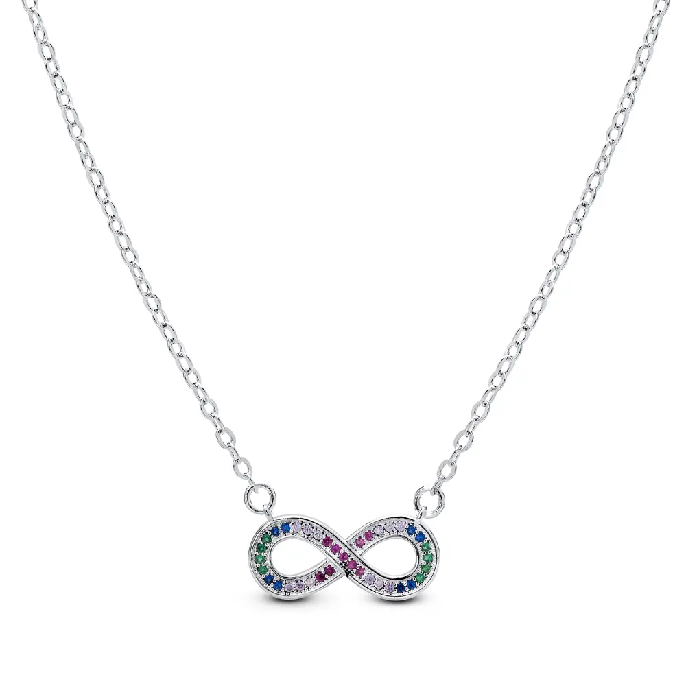 Gargantilha Prata Leve Infinito Colorido com Zircônias