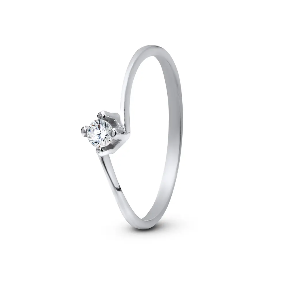 Anel Prata Solitário Pedra Quadrada