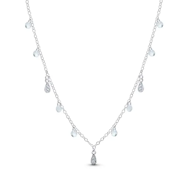 Gargantilha Prata Leve Sun Gotas Azuis e Zircônias