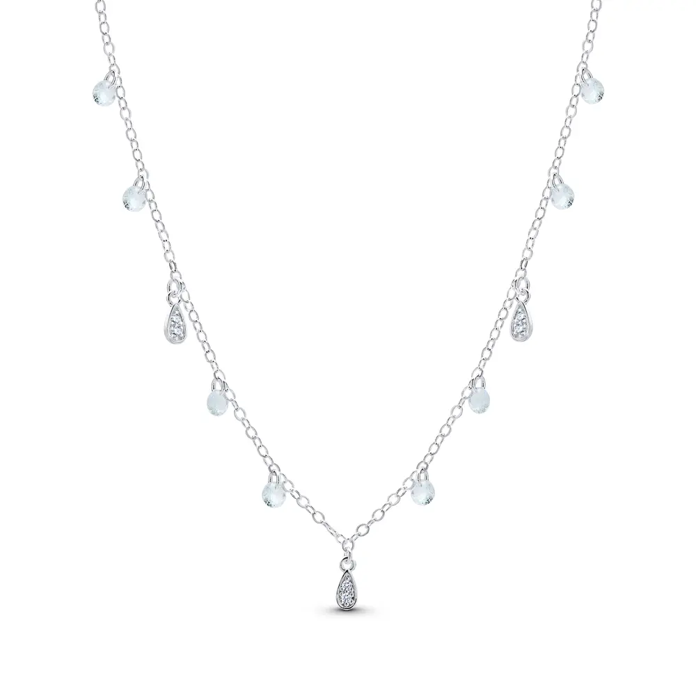 Gargantilha Prata Leve Sun Gotas Azuis e Zircônias