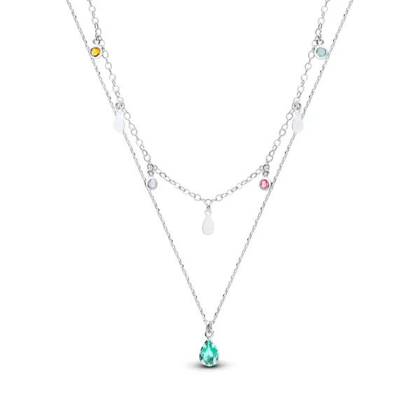 Gargantilha Prata Leve Sun Dupla Gota Verde Água