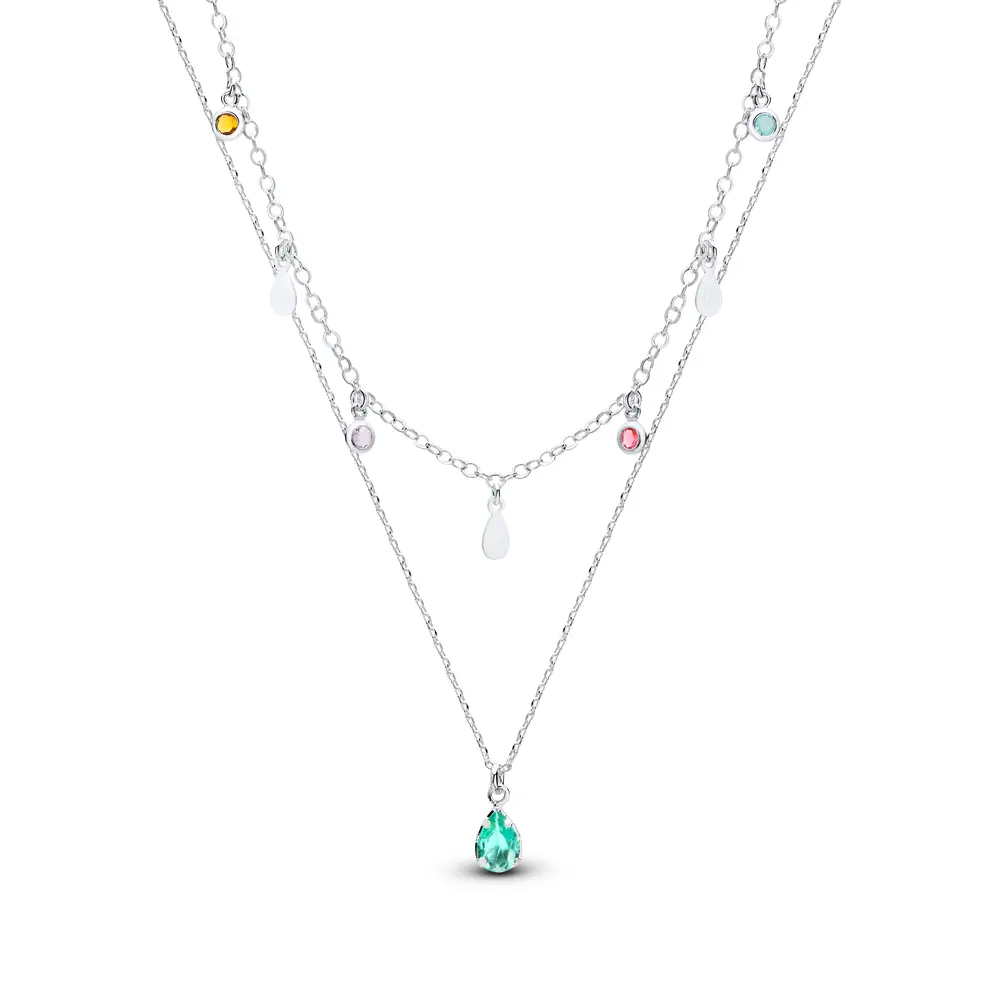 Gargantilha Prata Leve Sun Dupla Gota Verde Água