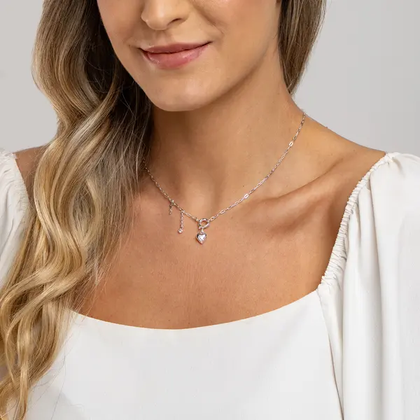 Gargantilha Prata Leve Sun Amor Coração com Zircônia