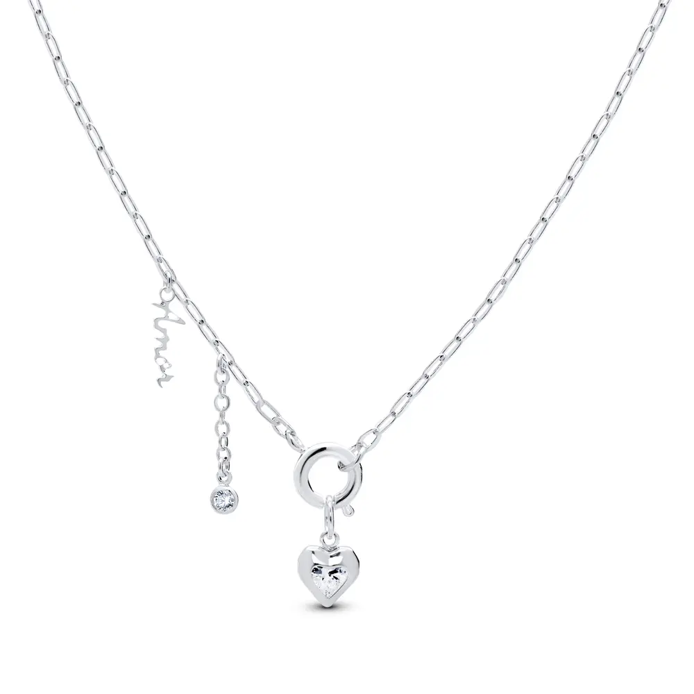 Gargantilha Prata Leve Sun Amor Coração com Zircônia