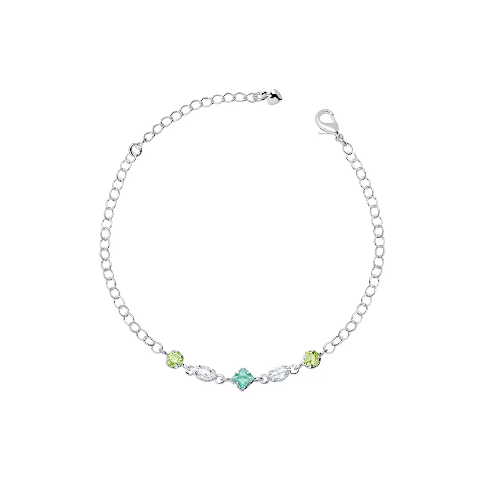 Pulseira Prata Leve Sun Pedras Verdes