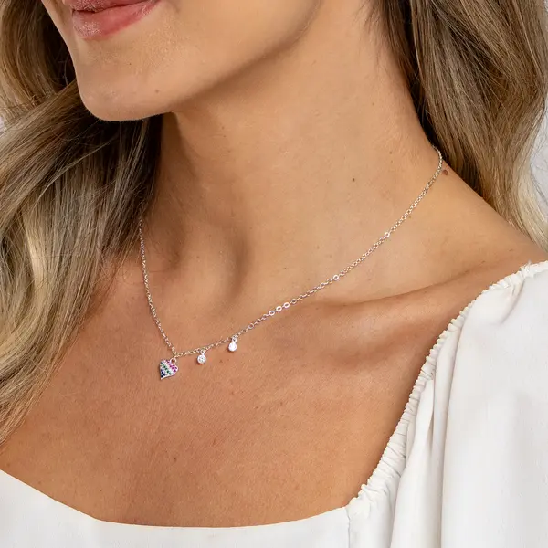 Gargantilha Prata Leve Sun Coração Colorido