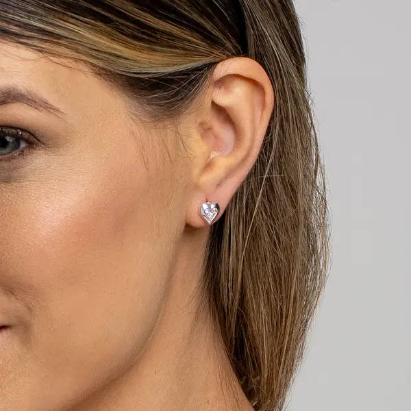 Brinco Prata Leve Sun Coração com Zircônia