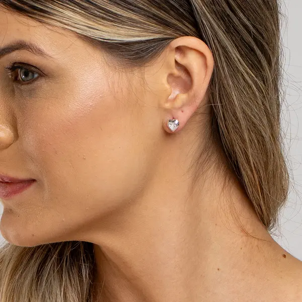 Brinco Prata Leve Sun Coração com Zircônia